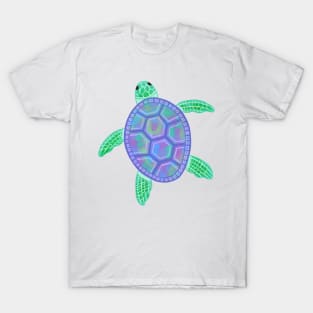 Turtle illustration with purple, green, blue marbled shell T-Shirt